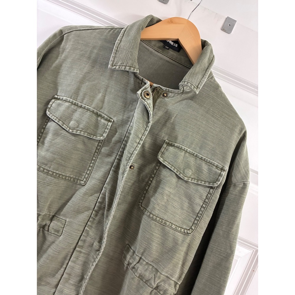 Express Olive Green Utility Jacket Womens Size Medium Military Field Coat Zip Up